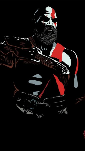 A digital art of Kratos with distinct red markings in God Of War, 2K Mobile Wallpaper