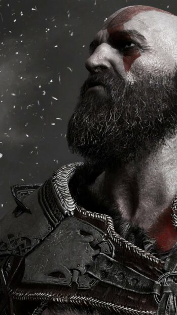 Kratos shows a fierce expression with red markings on his face, HD Mobile Wallpaper