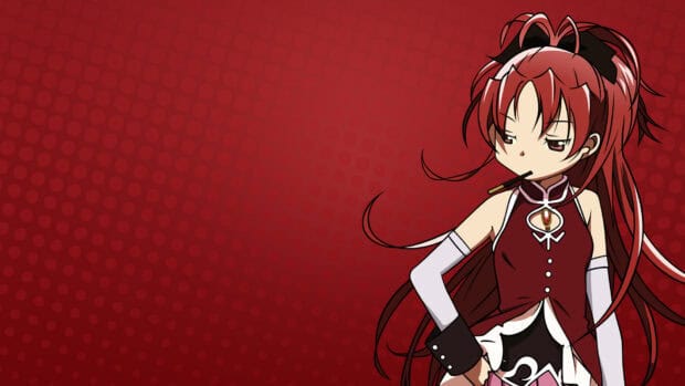 Kyoko Sakura stands confidently with a red background, HD Desktop Wallpaper