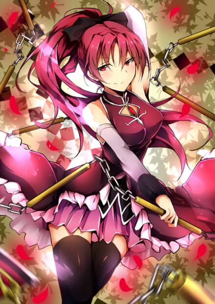Kyoko Sakura with chained weapons in vibrant colors, HD Phone Wallpaper
