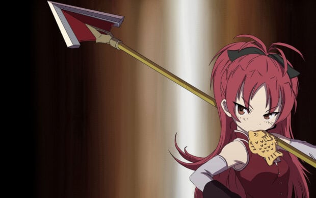 Kyoko Sakura wields a long spear with a serious expression, 2K PC Wallpaper