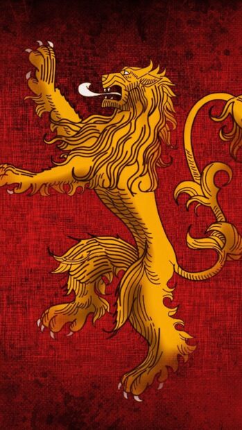 The House Lannister lion is prominently displayed on a rich red background with detailed textures, HD Mobile Wallpaper