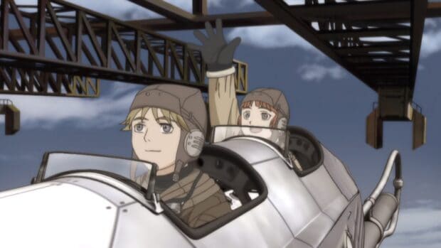 Two characters from Last Exile are enjoying a ride in an airship under a cloudy sky, Last Exile Wallpapers, HD Desktop Wallpaper