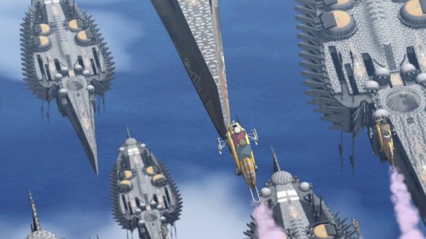 Last Exile showcases flying airships navigating above deep blue water, HD Desktop Wallpaper