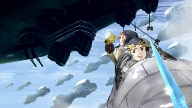 Two characters navigate through a fleet of airships in Last Exile wallpapers, HD Desktop Wallpaper