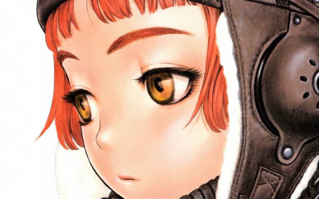 A close up of a Last Exile character with orange hair and a pilot helmet, 2K Desktop Wallpaper