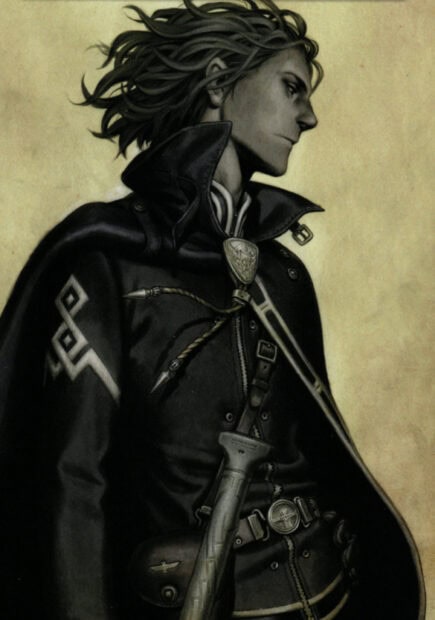 A detailed portrait of a Last Exile character in dark clothing and a serious expression, HD Phone Wallpaper