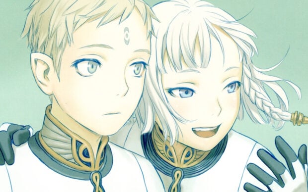 The image shows two Last Exile characters with light hair and contemplative expressions, HD Desktop Wallpaper