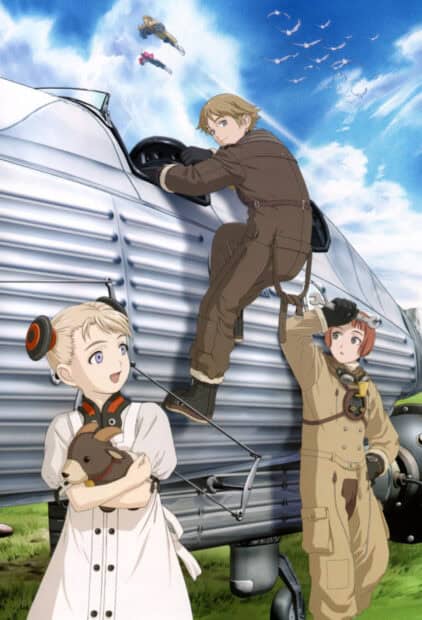 The Last Exile characters preparing the vehicle for a journey under a clear blue sky, HD Mobile Wallpaper