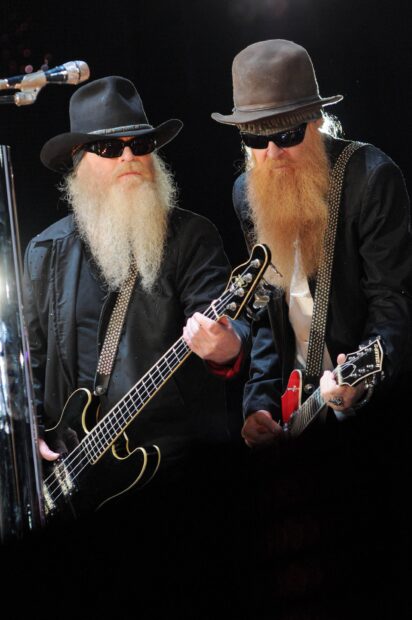 Two Zz Top members are playing guitars during a live concert, 2K Mobile Wallpaper