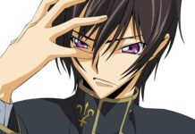 Lelouch Lamperouge is shown with a hand gesture near his eye and a serious expression, 2K PC Wallpaper