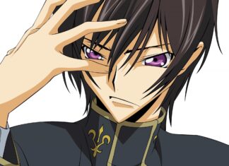 Lelouch Lamperouge is shown with a hand gesture near his eye and a serious expression, 2K PC Wallpaper