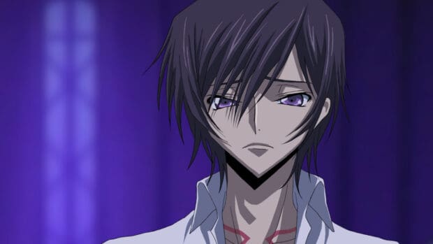 Lelouch Lamperouge looks serious with purple eyes in this anime scene, HD Desktop Wallpaper
