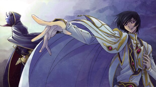 Lelouch Lamperouge reaches out with a determined expression and flowing cape, 2K Desktop Wallpaper