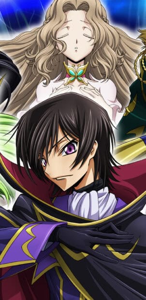 Lelouch Lamperouge is posing confidently with characters in the background, 2K Mobile Wallpaper