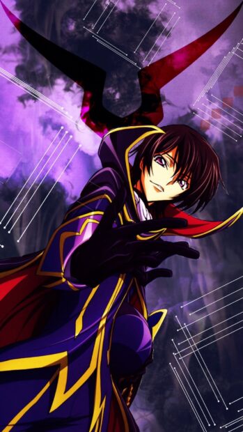 Lelouch Lamperouge stands confidently wearing a dark purple and gold outfit with a red cape, HD Phone Wallpaper