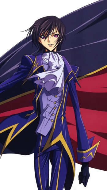 Lelouch Lamperouge stands confidently in his royal outfit with a flowing cape, HD Phone Wallpaper