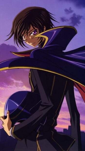 Lelouch Lamperouge stands confidently at sunset wearing his royal outfit, HD Mobile Wallpaper