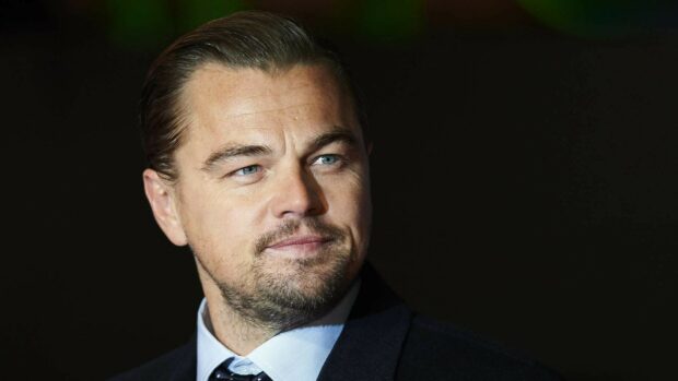 A close up portrait of Leonardo Dicaprio showing his blue eyes and slight smile, HD Desktop Wallpaper