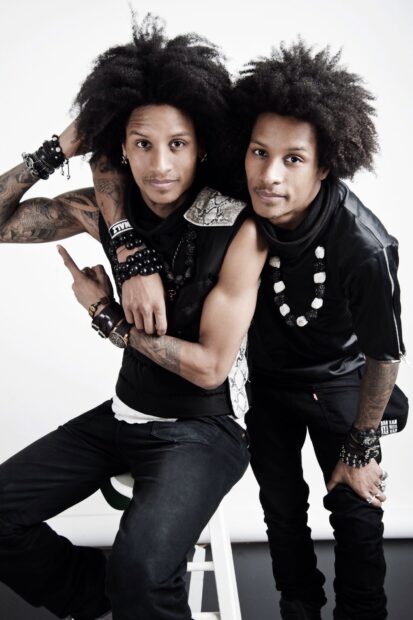 The Les Twins are dressed in black with distinct hairstyles and accessories, HD Desktop Wallpaper