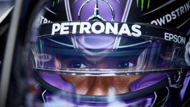 Lewis Hamilton Wallpapers shows a close up of the racing helmet and focused eyes, HD Desktop Wallpaper