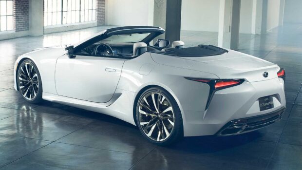 A white Lexus LC convertible is parked inside a loft with natural light, HD Desktop Wallpaper