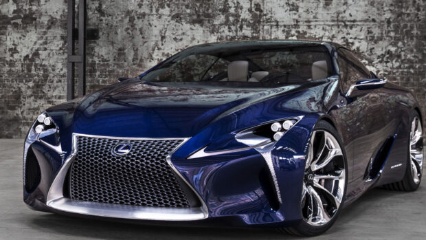 A blue Lexus LC sports car is parked inside an industrial garage, HD Desktop Wallpaper