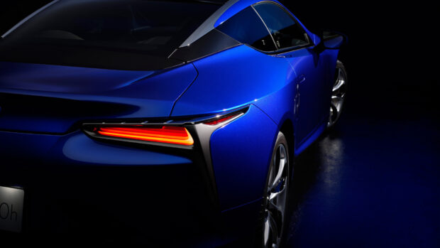 The Lexus LC shows sleek rear design and glowing taillights in blue, HD Desktop Wallpaper