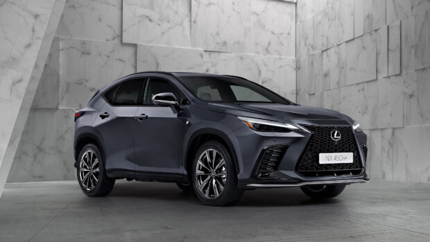 A sleek Lexus Nx with modern design in a marble studio setting, 4K Desktop Wallpaper
