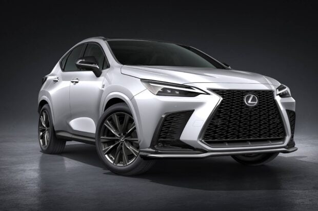 A silver Lexus Nx is shown in a studio with a dark background highlighting its design, HD Desktop Wallpaper