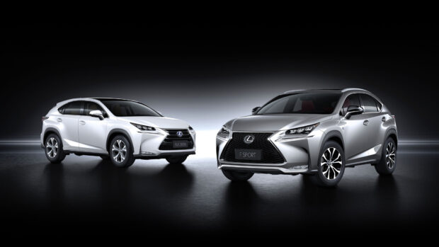 Two Lexus Nx cars displayed under studio lighting, 4K Desktop Wallpaper