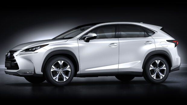 A silver Lexus Nx parked in a showroom with a dark background, 4K Desktop Wallpaper