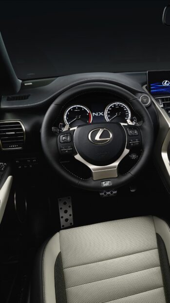 The Lexus Nx dashboard and steering wheel showcase modern automotive design, 4K Phone Wallpaper
