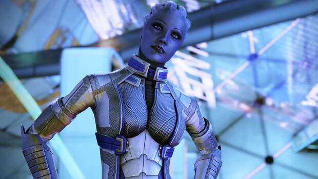 Liara Tsoni has a confident expression in futuristic armor, HD Desktop Wallpaper