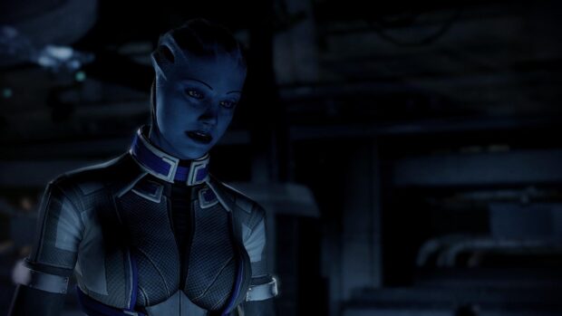 Liara Tsoni appears focused while wearing detailed futuristic armor, HD Desktop Wallpaper