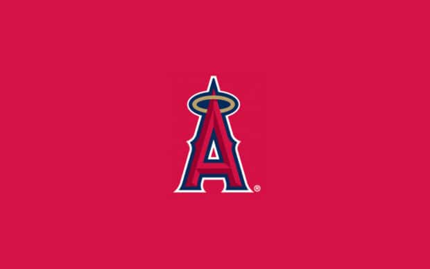 The image shows the Los Angeles Angels logo with a red background, HD Desktop Wallpaper