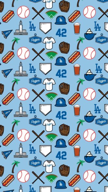 The pattern features Los Angeles Dodgers symbols like baseballs and jerseys, HD Mobile Wallpaper