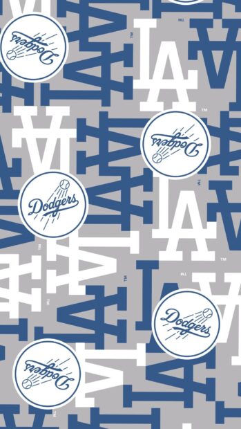 The image features a pattern of Los Angeles Dodgers logos and symbols in blue and white, HD Phone Wallpaper