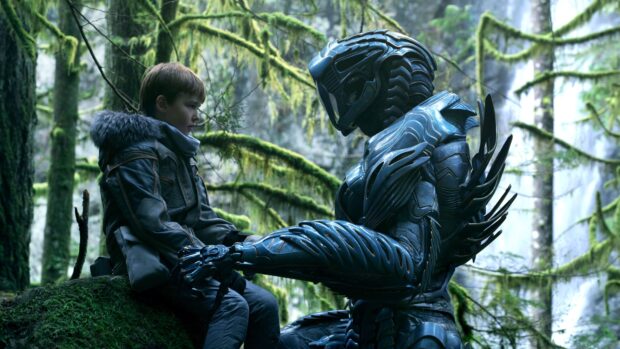 A child and robot from Lost In Space Tv Series in a forest scene, 4K Desktop Wallpaper