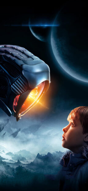 A young boy faces a glowing robot in a mysterious alien landscape from Lost In Space Tv Series, HD Phone Wallpaper