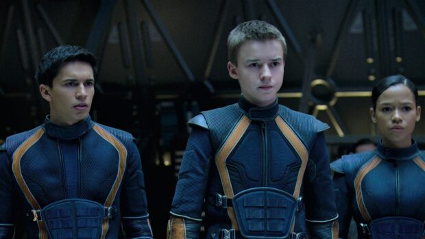 The Lost In Space TV series characters are seen wearing futuristic suits on a spaceship, HD Desktop Wallpaper
