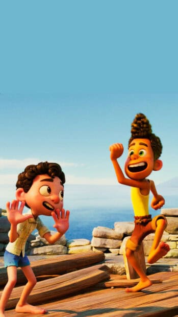 Luca Wallpapers featuring two animated boys enjoying time by the sea, HD Mobile Wallpaper