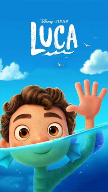 A Luca Wallpapers character is half underwater waving with a bright sky, HD Mobile Wallpaper