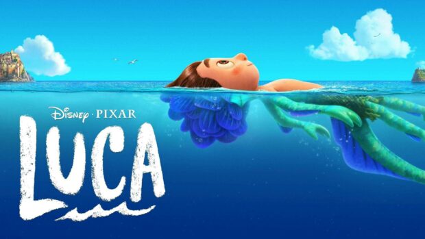 Luca Wallpapers show a character floating peacefully in the sea under a bright sky, 2K Desktop Wallpaper