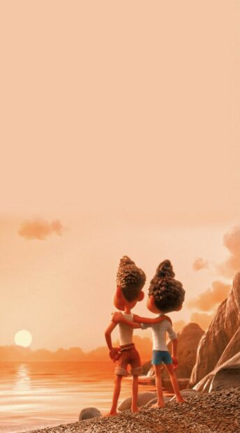 Two friends watching sunset in Luca Wallpapers, 2K Phone Wallpaper