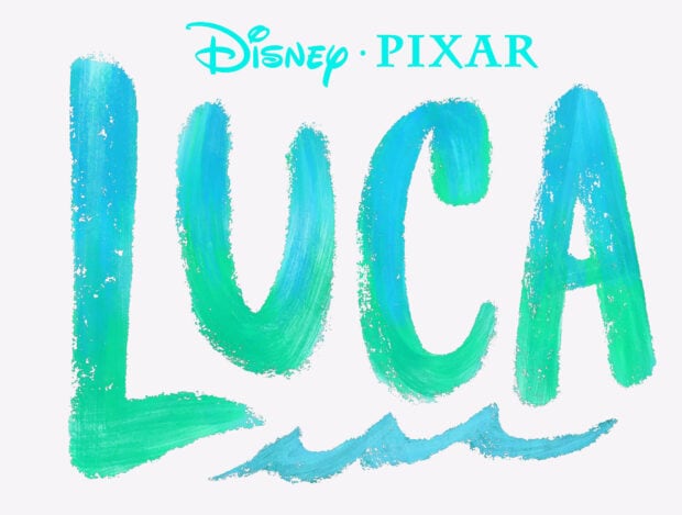 The Luca text with artistic blue and green brush strokes on a white background, HD Desktop Wallpaper