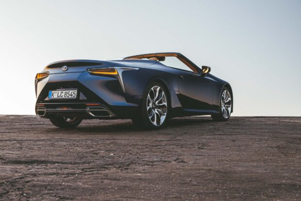 A sleek design with rear lights glowing, Lexus LC Wallpapers, 2K Desktop Wallpaper
