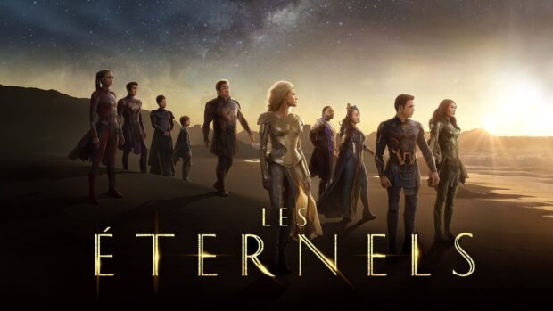 Ma Dong Seok stands with other Eternals characters under a starry sky, HD Desktop Wallpaper