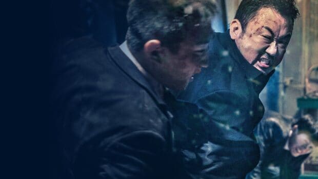 Ma Dong Seok displays fierce aggression during a nighttime fight scene, HD Desktop Wallpaper