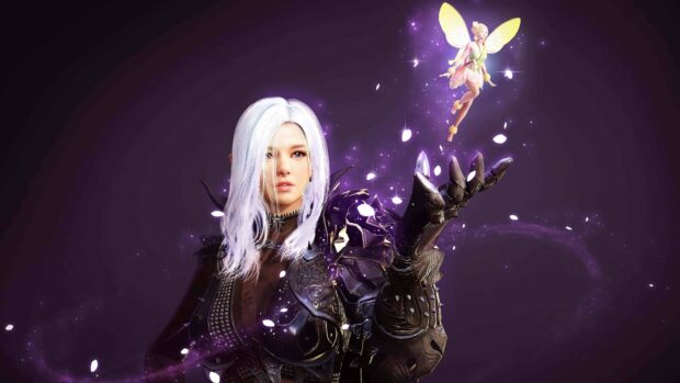 A fantasy scene featuring a woman and glowing faeries fairies around her hand, 4K Desktop Wallpaper
